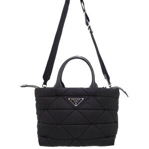 Prada Padded ReNylon Tote Bag black quilted bag triangle logo
